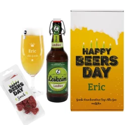 Happy Beersday - Geschenkset zum Geburtstag mit Bier, Glas und Snack