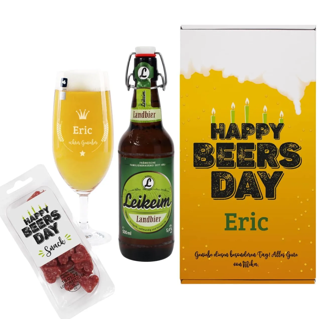 Happy Beersday - Geschenkset zum Geburtstag mit Bier, Glas und Snack