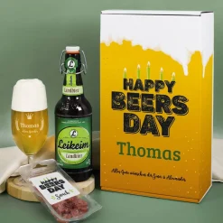Happy Beersday - Geschenkset zum Geburtstag mit Bier, Glas und Snack
