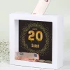 Happy 20 - Bilderrahmen-Spardose zum Geburtstag mit Name, 15x15cm