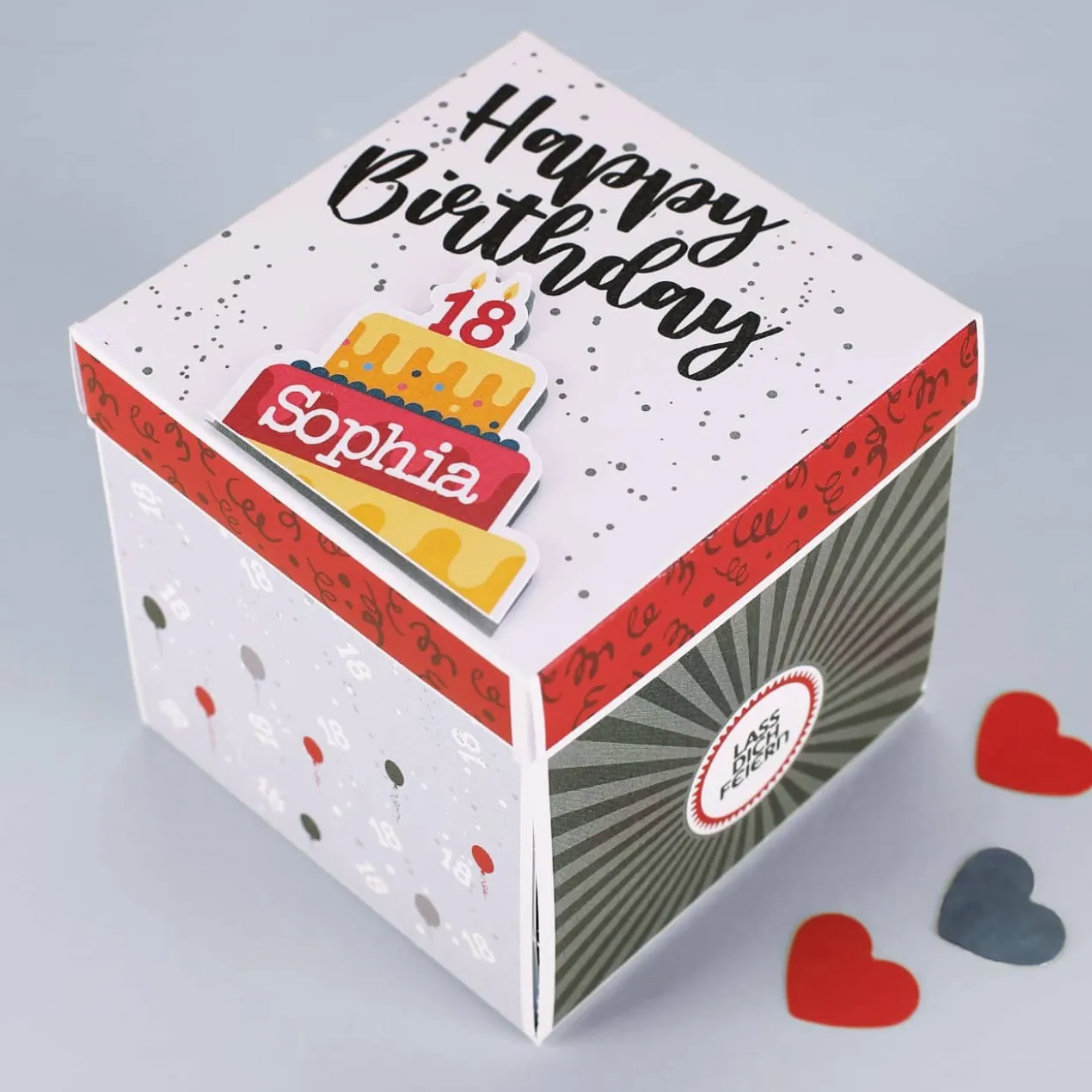 Happy Birthday 18 - Überraschungsbox mit Name zum Geburtstag