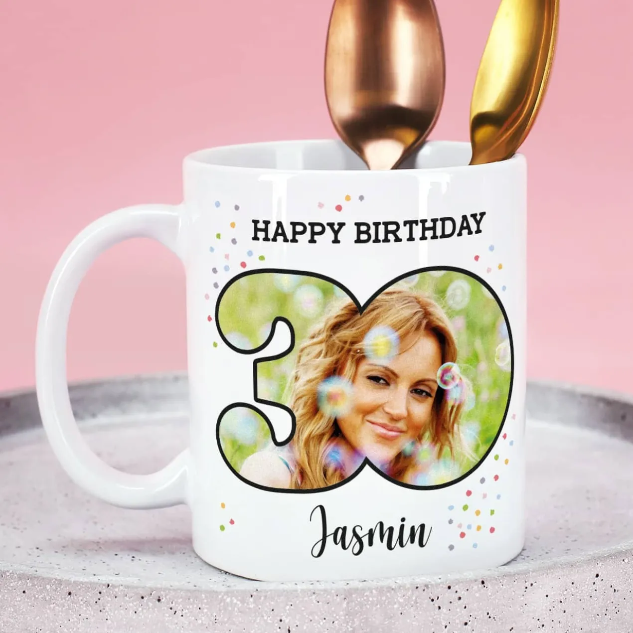 Happy Birthday - Fototasse zum 30. Geburtstag mit Name