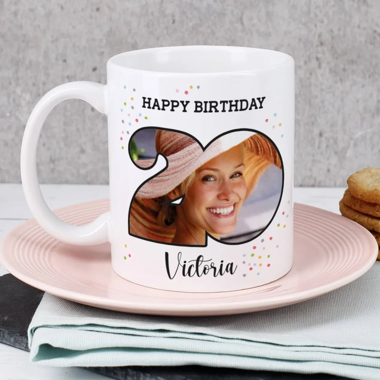 Happy Birthday - Fototasse zum 20. Geburtstag mit Name