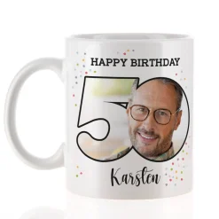 Happy Birthday - Fototasse zum 50. Geburtstag mit Name