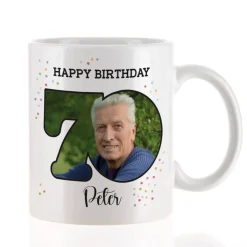 Happy Birthday 70 - Fototasse zum Geburtstag mit Name