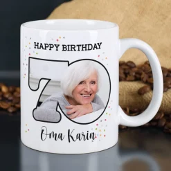 Happy Birthday 70 - Fototasse zum Geburtstag mit Name