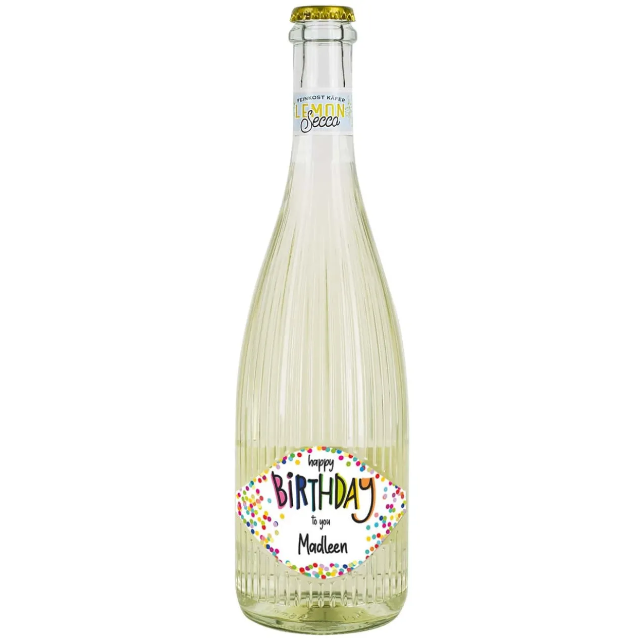 Happy Birthday - Fruchtsecco in zwei Sorten mit Ihrem Wunschnamen zum Geburtstag