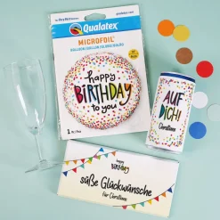 Happy Birthday Geschenkset aus Secco, Glas, Schokolade und Folienballon