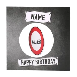 Happy Birthday - Glückwunschkarte mit drehbarem Verkehrsschild, Name und Wunschtext