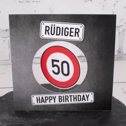 Happy Birthday - Glückwunschkarte mit drehbarem Verkehrsschild, Name und Wunschtext