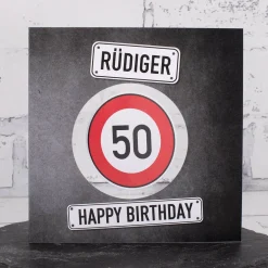 Happy Birthday - Glückwunschkarte mit drehbarem Verkehrsschild, Name und Wunschtext