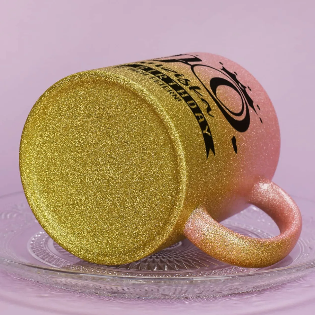 Happy Birthday - Glitzertasse mit Alter, Name & Wunschtext - 3 Farben zur Auswahl