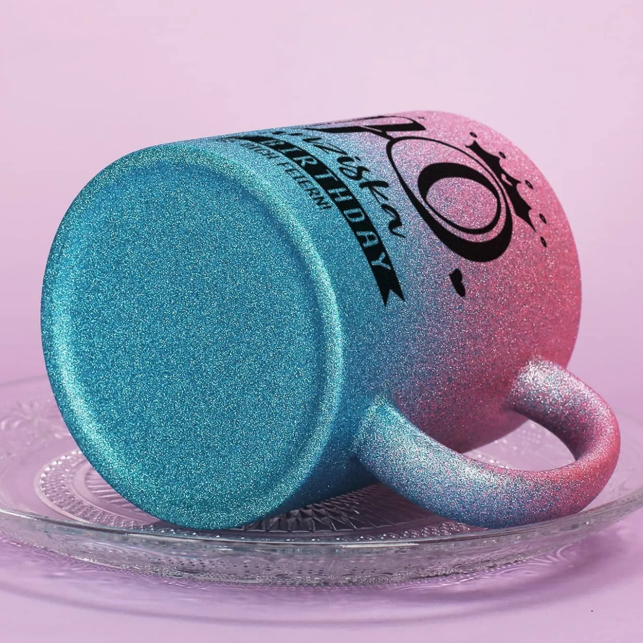 Happy Birthday - Glitzertasse mit Alter, Name & Wunschtext - 3 Farben zur Auswahl