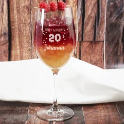 Happy Birthday 20 - graviertes Weinglas zum 20. Geburtstag mit Name