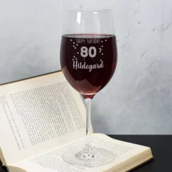Happy Birthday 80 - graviertes Weinglas mit Name
