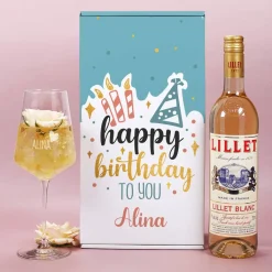 Happy Birthday to you - Lillet Geschenkset zum Geburtstag mit graviertem Weinglas