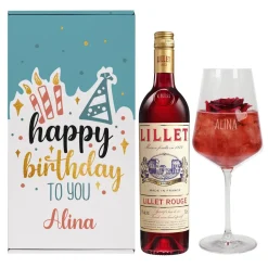 Happy Birthday to you - Lillet Geschenkset zum Geburtstag mit graviertem Weinglas