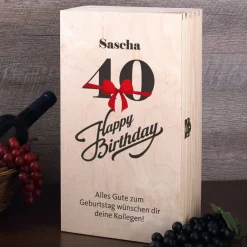 Happy Birthday - Weingeschenkset zum 40. Geburtstag mit graviertem Weinglas und Flasche
