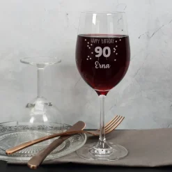 Happy Birthday 90 - Weinglas mit Name graviert zum 90. Geburtstag