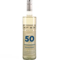 Happy Birthday 50 - Weißwein mit Glückwunschtext