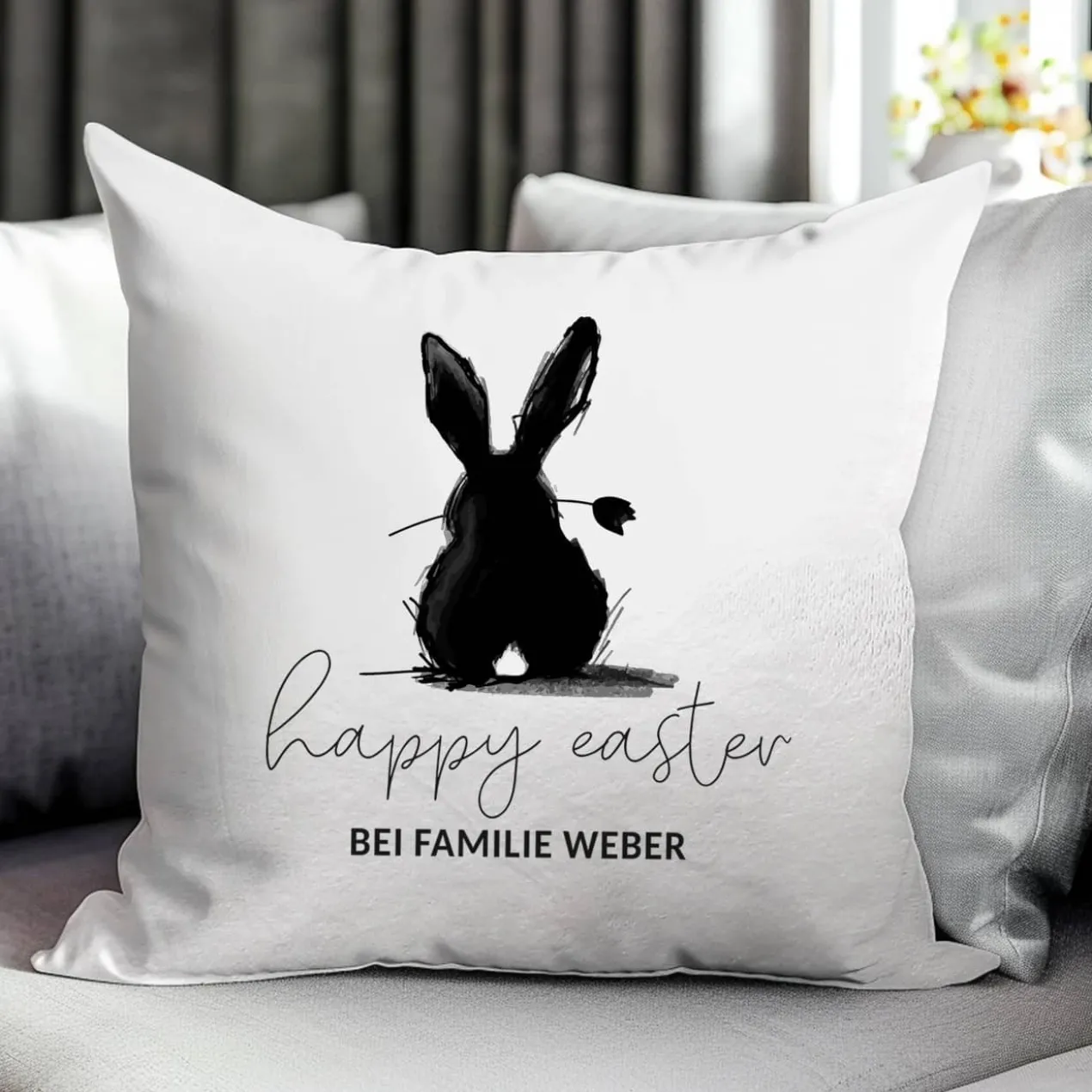 Happy Easter - Flauschkissen mit Osterhase & Wunschtext
