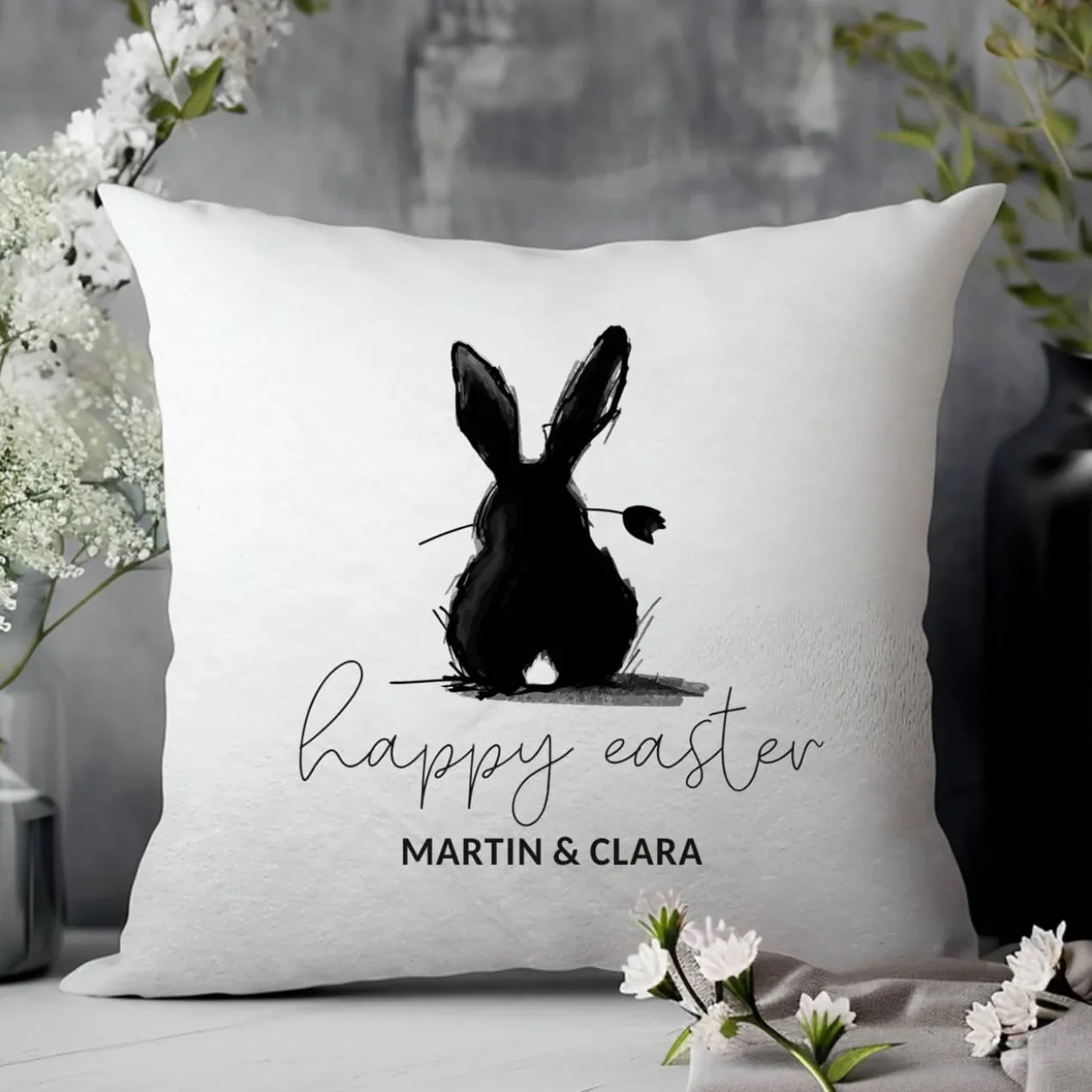 Happy Easter - Flauschkissen mit Osterhase & Wunschtext