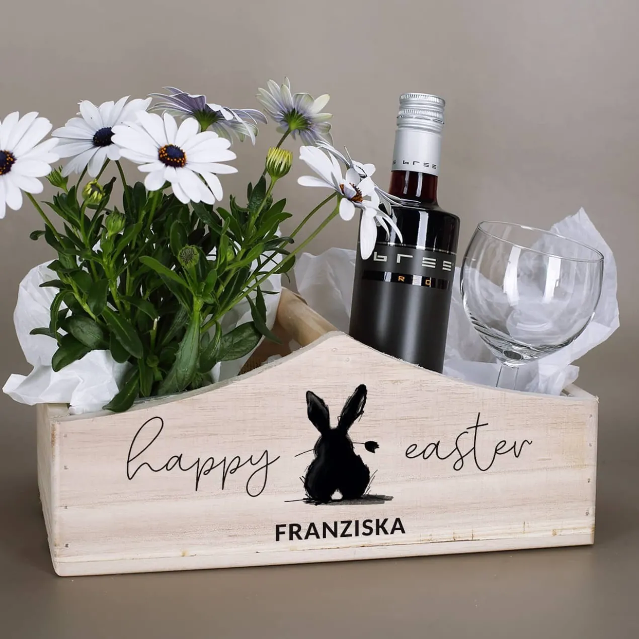Happy Easter - Geschenkkorb zu Ostern mit Hasen-Motiv & Wunschtext