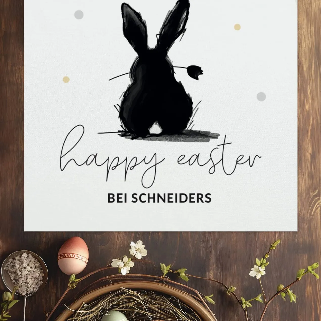 Happy Easter - Tischläufer mit Hase und Wunschtext in 2 Größen verfügbar