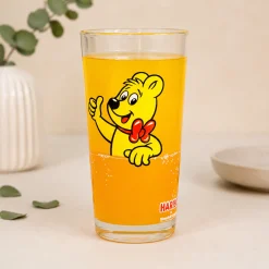 HARIBO Trinkglas Goldbär Motiv | 380 ml Glas in Orange oder Grün für Kinder, Erwachsene & Fans