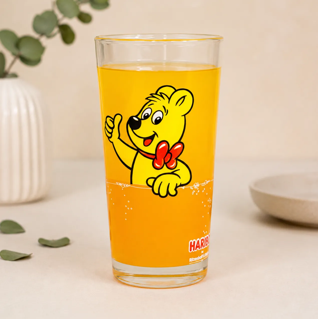 HARIBO Trinkglas Goldbär Motiv | 380 ml Glas in Orange oder Grün für Kinder, Erwachsene & Fans