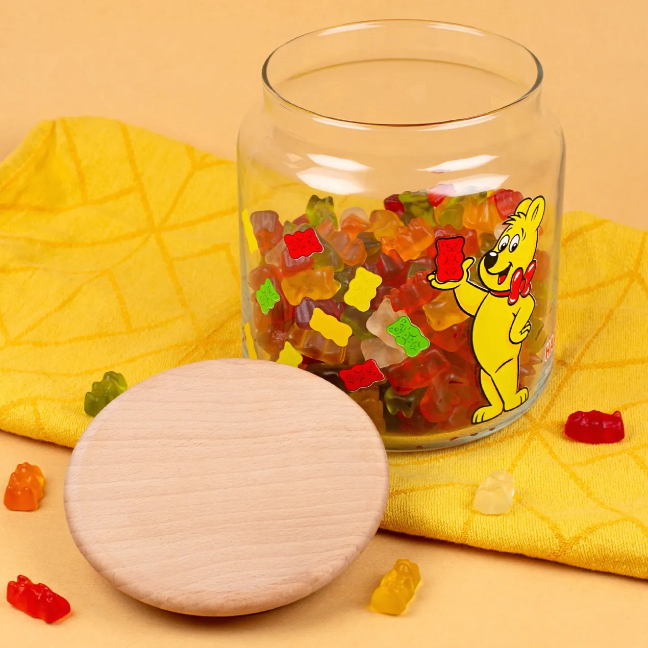 HARIBO Vorratsglas mit Goldbär & Holzdeckel | Gummibärchen Dose 1,1 L von Ritzenhoff & Breker