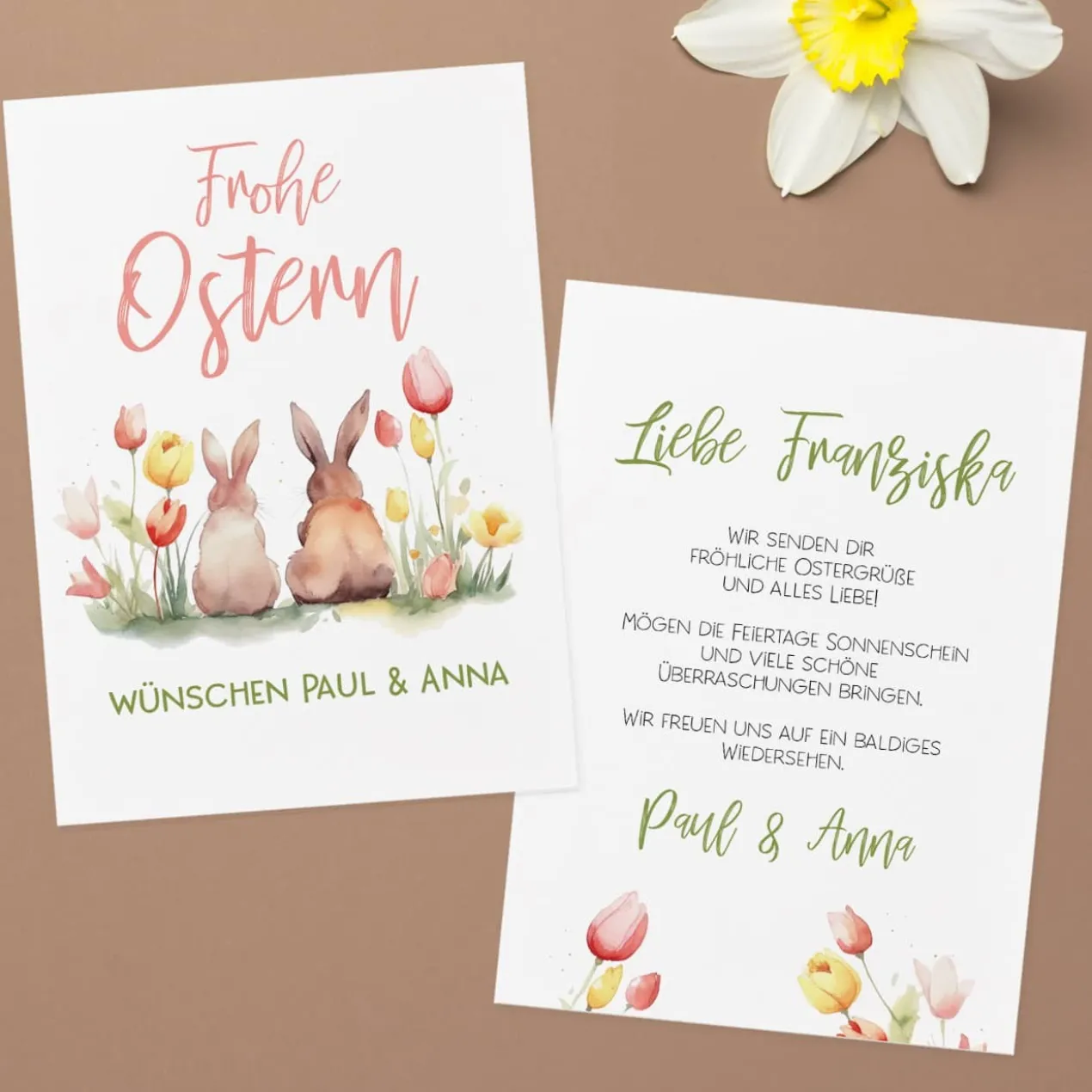 Hasen - Osterkarte mit Ihrem Text persönlich gestaltet