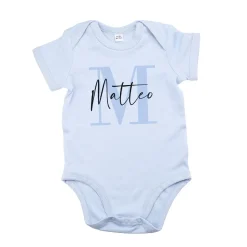 Hellblauer Babybody mit Name und Initiale