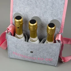 Hellgraue Umhängetasche - Prosecco to go - für JGA und Geburtstag