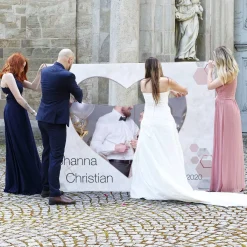 Herzbanner zum Ausschneiden zur Hochzeit mit Foto und Marmoroptik