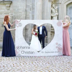 Herzbanner zum Ausschneiden zur Hochzeit mit Foto und Marmoroptik