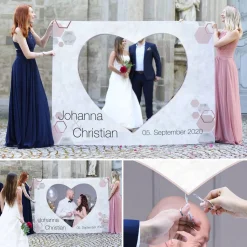 Herzbanner zum Ausschneiden zur Hochzeit mit Foto und Marmoroptik