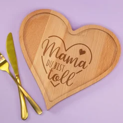 Herz Frühstücksbrettchen aus Holz mit Gravur - Mama du bist toll | Geschenk zum Muttertag & Geburtstag