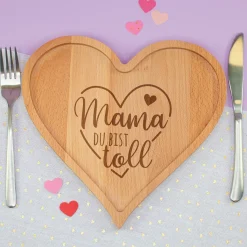 Herz Frühstücksbrettchen aus Holz mit Gravur - Mama du bist toll | Geschenk zum Muttertag & Geburtstag