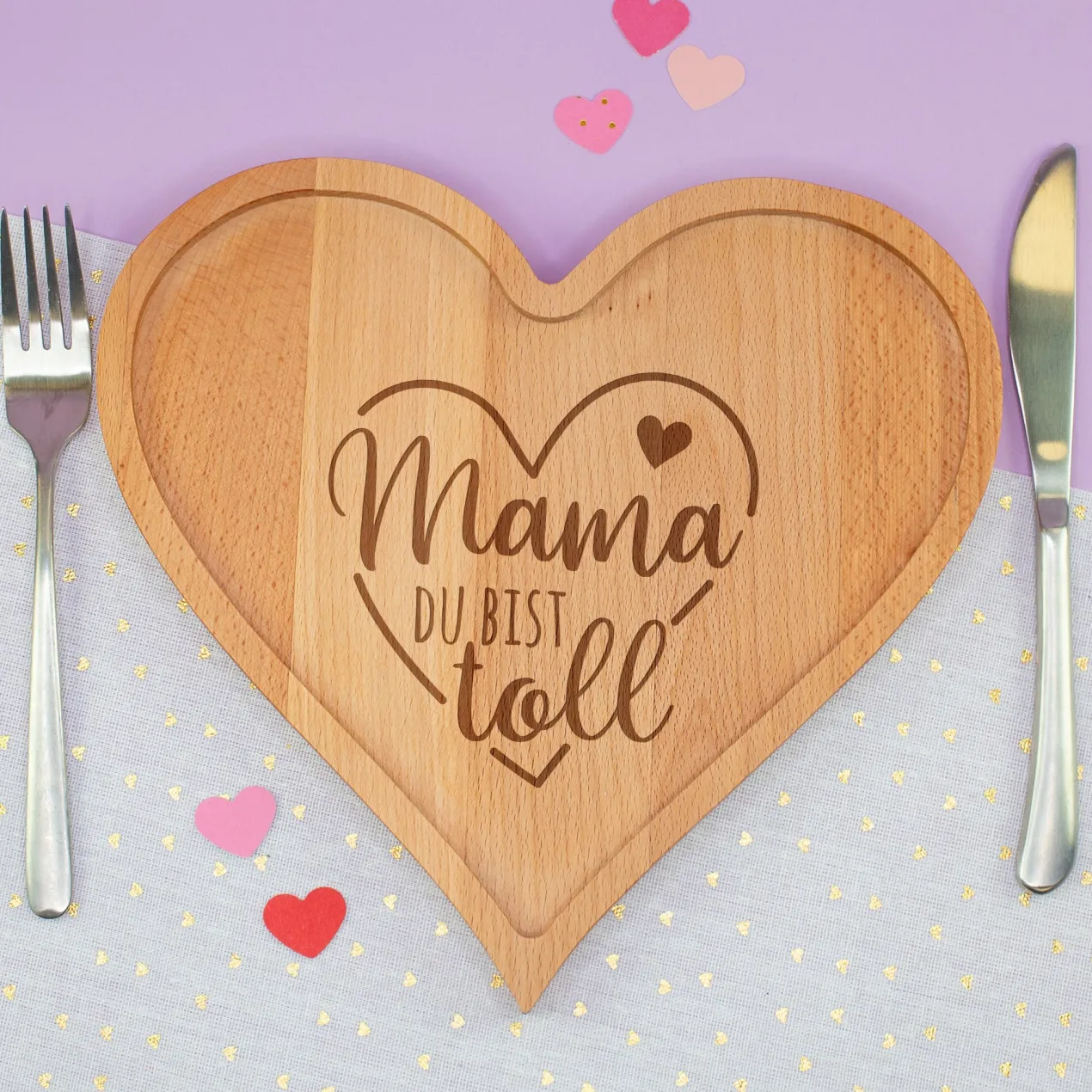 Herz Frühstücksbrettchen aus Holz mit Gravur - Mama du bist toll | Geschenk zum Muttertag & Geburtstag