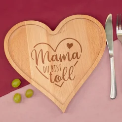 Herz Frühstücksbrettchen aus Holz mit Gravur - Mama du bist toll | Geschenk zum Muttertag & Geburtstag