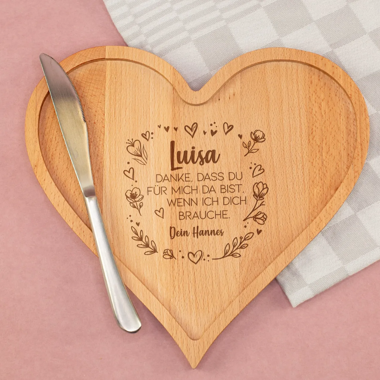 Herz Frühstücksbrettchen & Servierbrett aus Holz mit Gravur | Geschenk zum Muttertag & Geburtstag