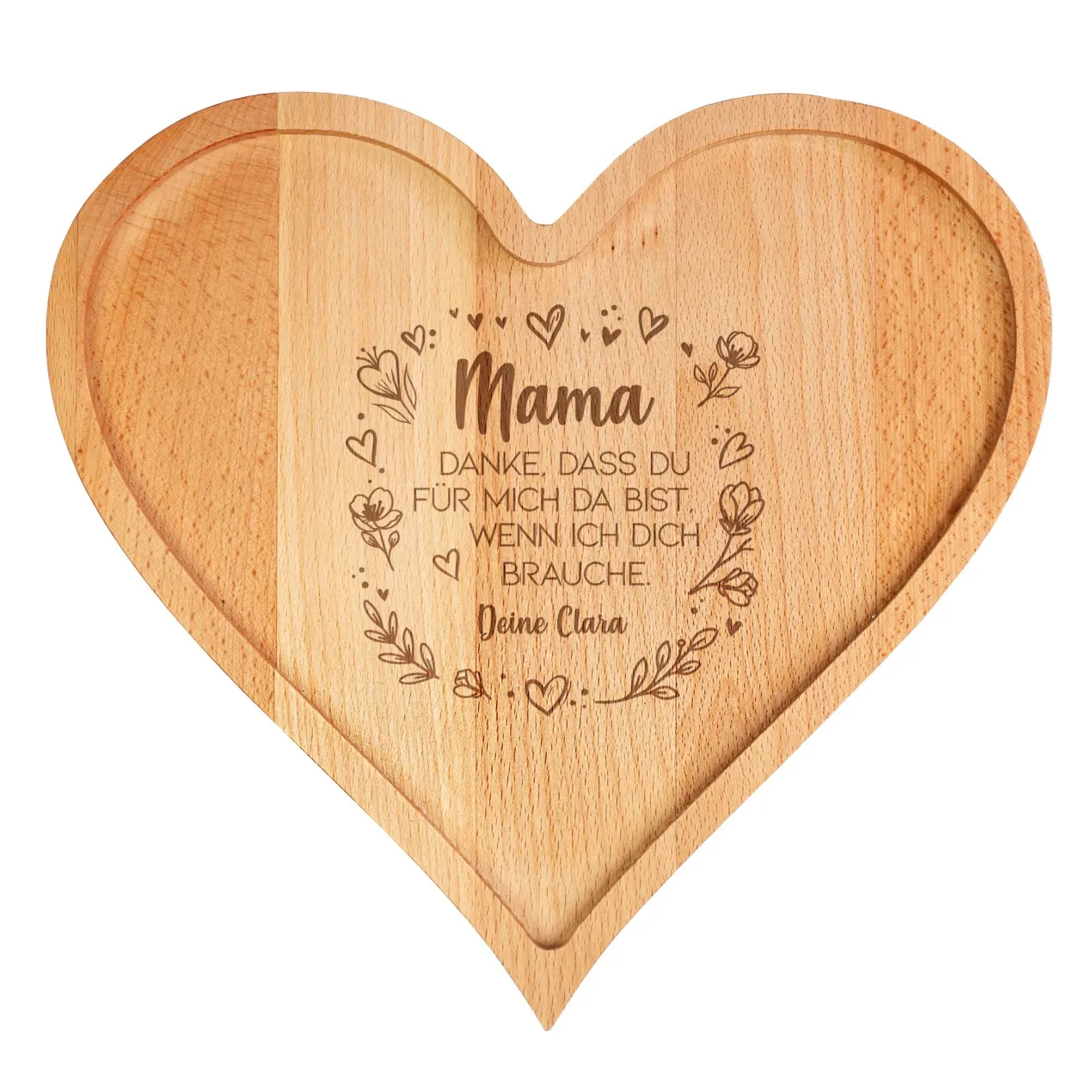 Herz Frühstücksbrettchen & Servierbrett aus Holz mit Gravur | Geschenk zum Muttertag & Geburtstag