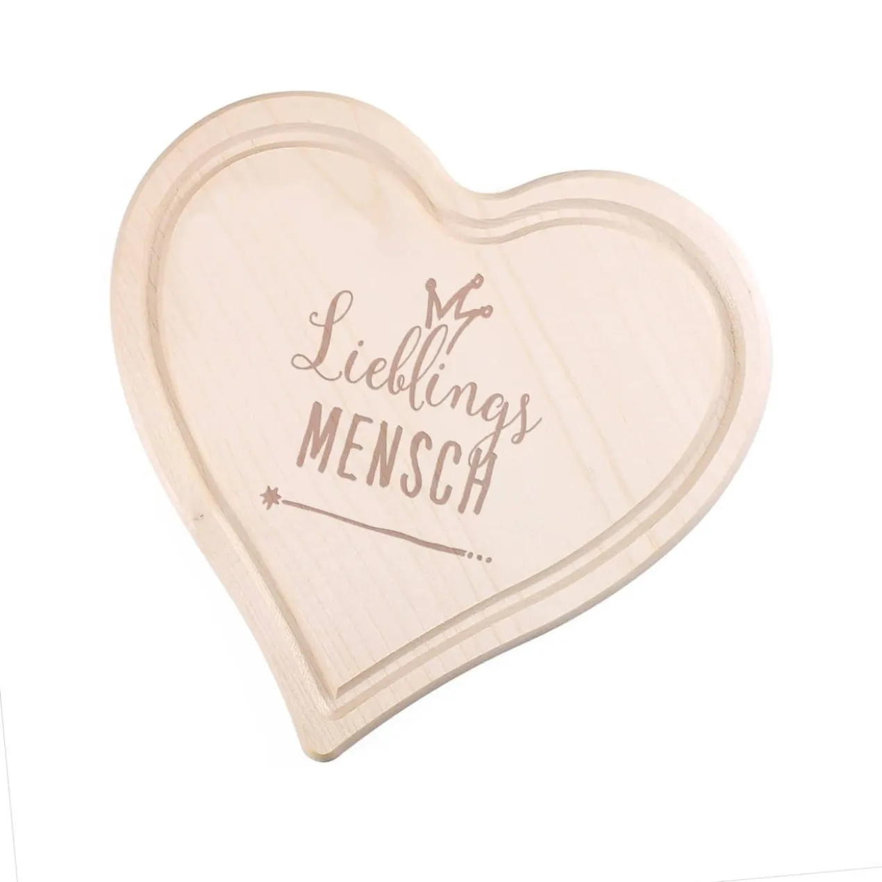 Herz-Frühstücksbrett "Lieblings..." mit Ihrem Wunschtext graviert, 24 cm