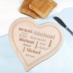 Herz-Holzbrettchen mit Name in verschiedenen Schriftarten, 24 cm