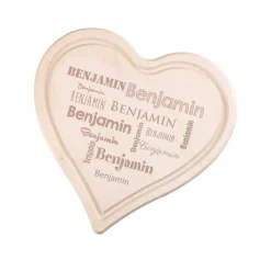 Herz-Holzbrettchen mit Name in verschiedenen Schriftarten, 24 cm