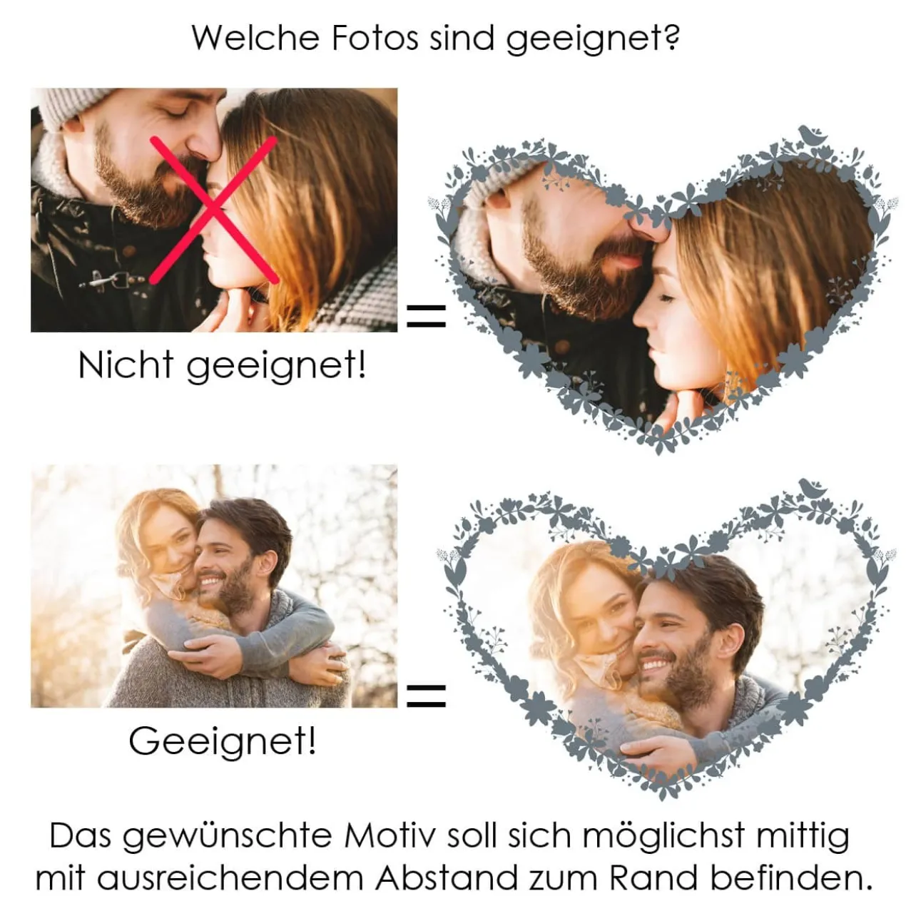 Herzkissen mit Foto und kurzem Wunschtext