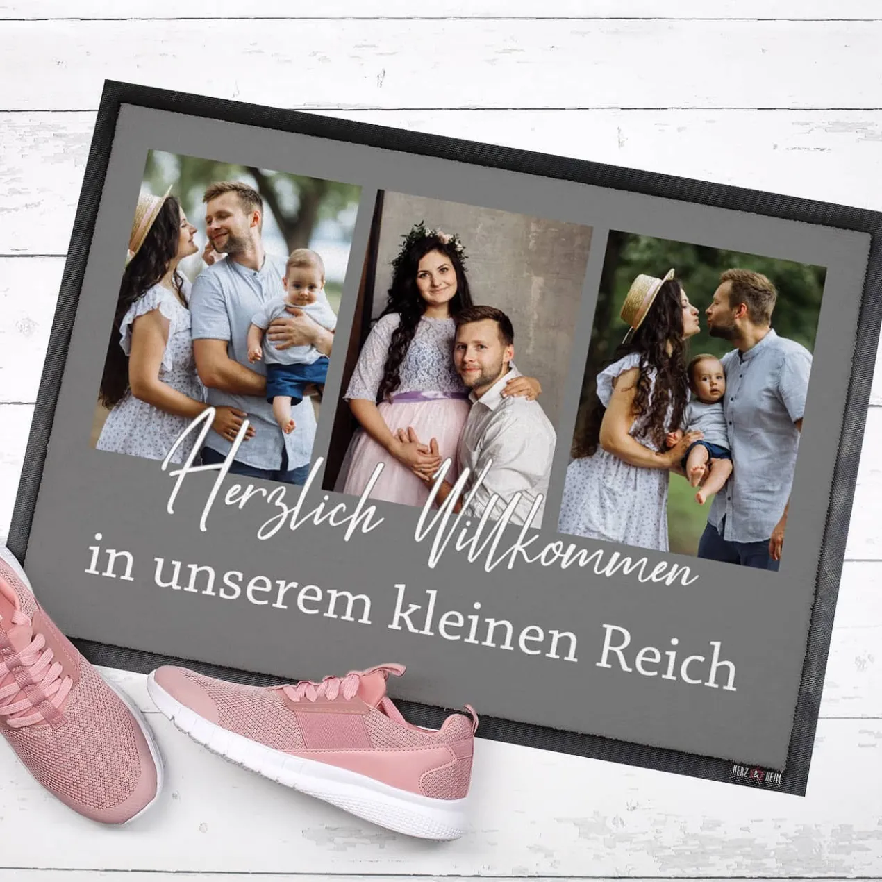 Herzlich Willkommen - moderne Foto-Fußmatte mit Ihrem Wunschtext