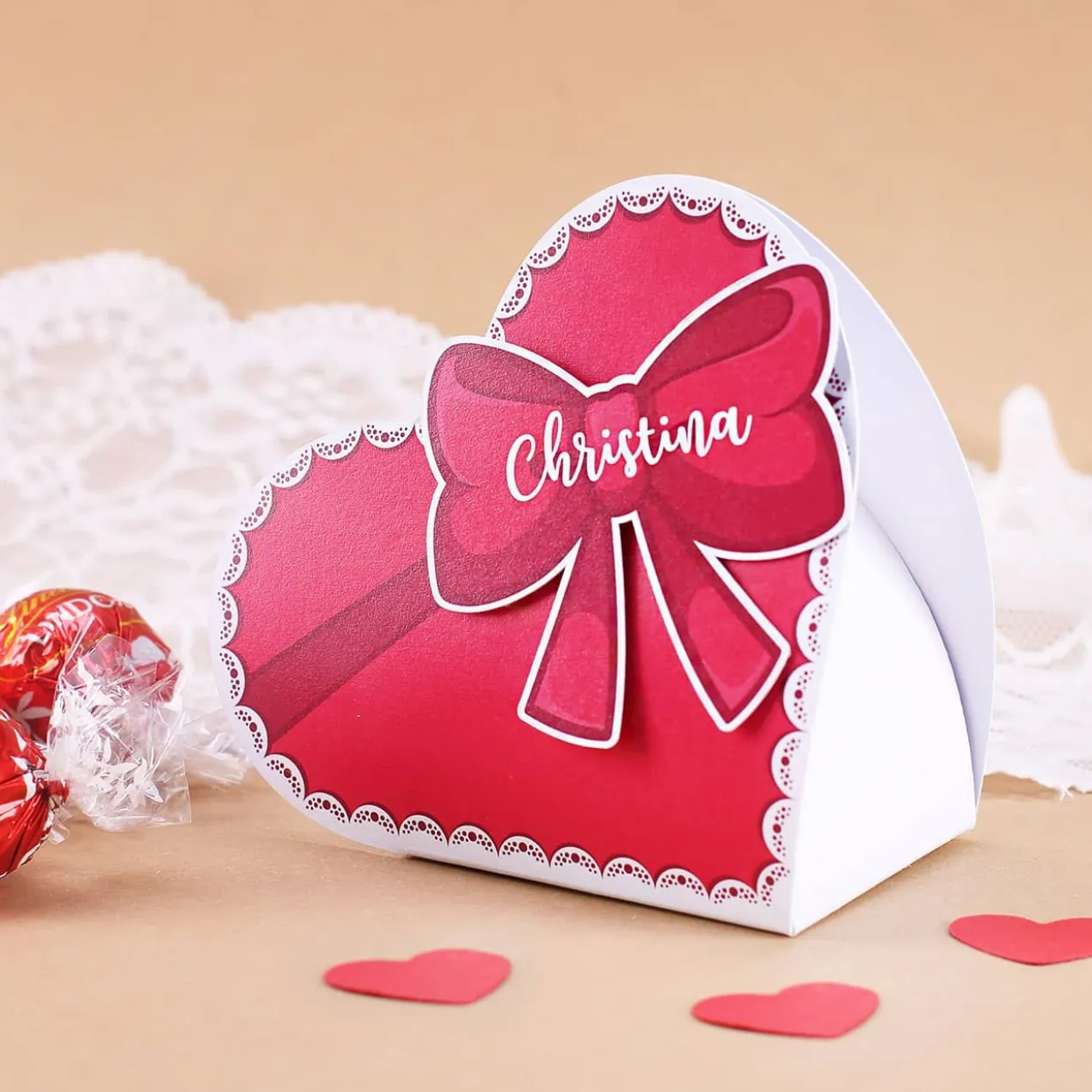 Herzschachtel mit Lindorkugeln zum Valentinstag oder Muttertag