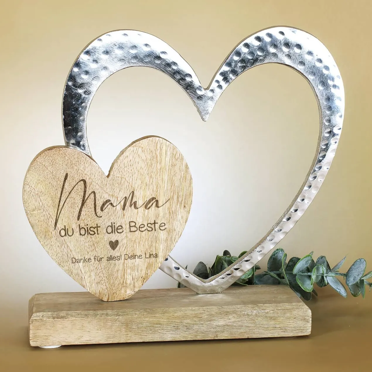 Herzskulptur - Mama du bist die Beste - mit Ihrem Wunschtext